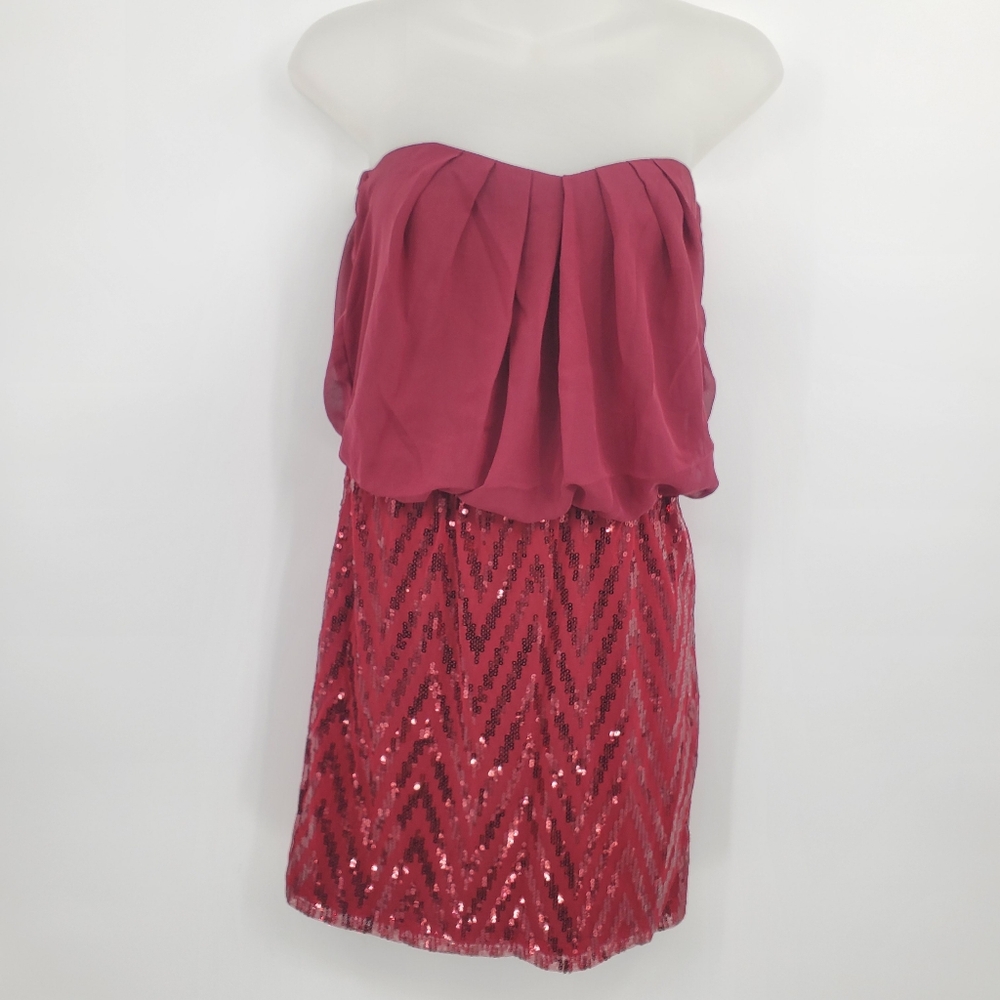 ♧ Roberta Burgundy Strapless Dress with Sequin Skirt Size Small
